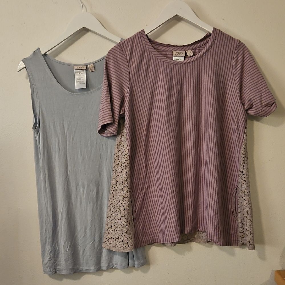 LOGO by Lori Goldstein Short Sleeve Eyelet back Top And Tank Twin Set L